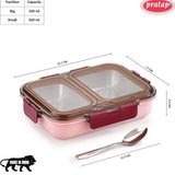 Leak Proof Airtight Unbreakable Lid BPA Free Ceelik Duo Stainless Steel Insulated Lunch Tiffin Box Set with Steel Spoon 2 Compartment Lunch Box for School Kids, Office Women Men