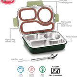 Leak Proof Airtight Unbreakable Lid BPA Free Ceelik Trio NX Insulated Lunch Tiffin Box, 1 Steel Spoon 3 Compartment Lunch Box Steel for School Kids Boys Mens Girls Office Women