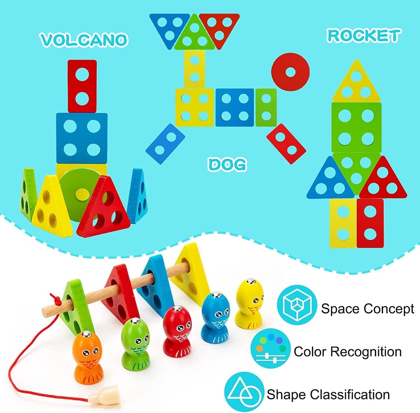 Montessori Wooden Sorting & Magnetic Fishing Game - Educational Toy for Toddlers