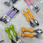 Baby Self Feeding Spoon & Fork with Case Stainless Steel Cutlery Cute Fork Spoon 2 pcs Set for Child Baby Home School Use