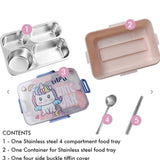 4 grid stainless steel lunch box with dibbi