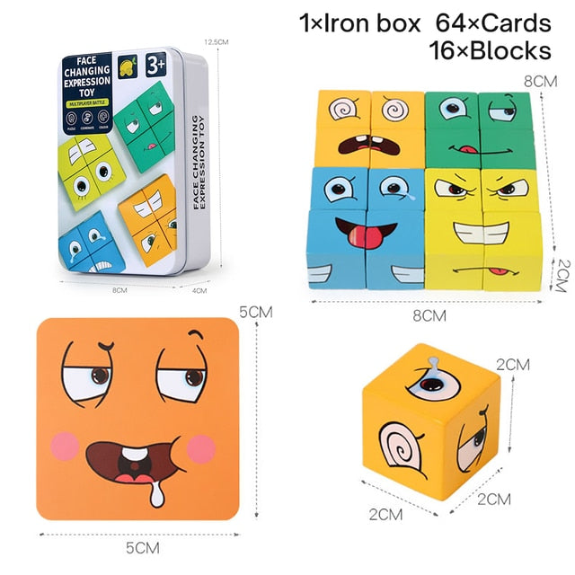 Kids Face Change Cube Game Montessori Expression Puzzle Building Block ...