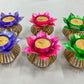 Metal lotus neon colours tealight candle holder 6 pcs set ( 6 candles free )pp-118