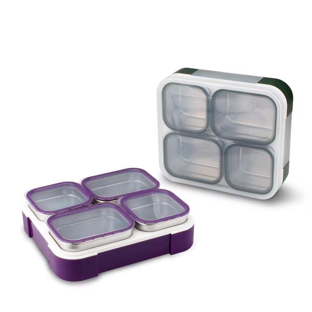 Yoo yee . Bento lunch box with insulated bag 4 compartment stainless steel .