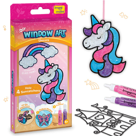 Imagimake DIY Window Art Unicorn & space | Glass Painting Kit | Art & Craft Kit for Girls | Perfect Birthday Return Gifts for Kids Ages 5,6,7,8,9,10, Multicolour