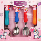 Unicorn Family Baby Spoon and Fork Cutlery for Babies and Kids - Stainless Steel (304) Tableware Set with Comfortable Handle for Boys and Girls
