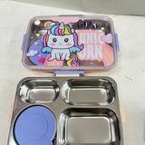 4 grid stainless steel lunch box with dibbi