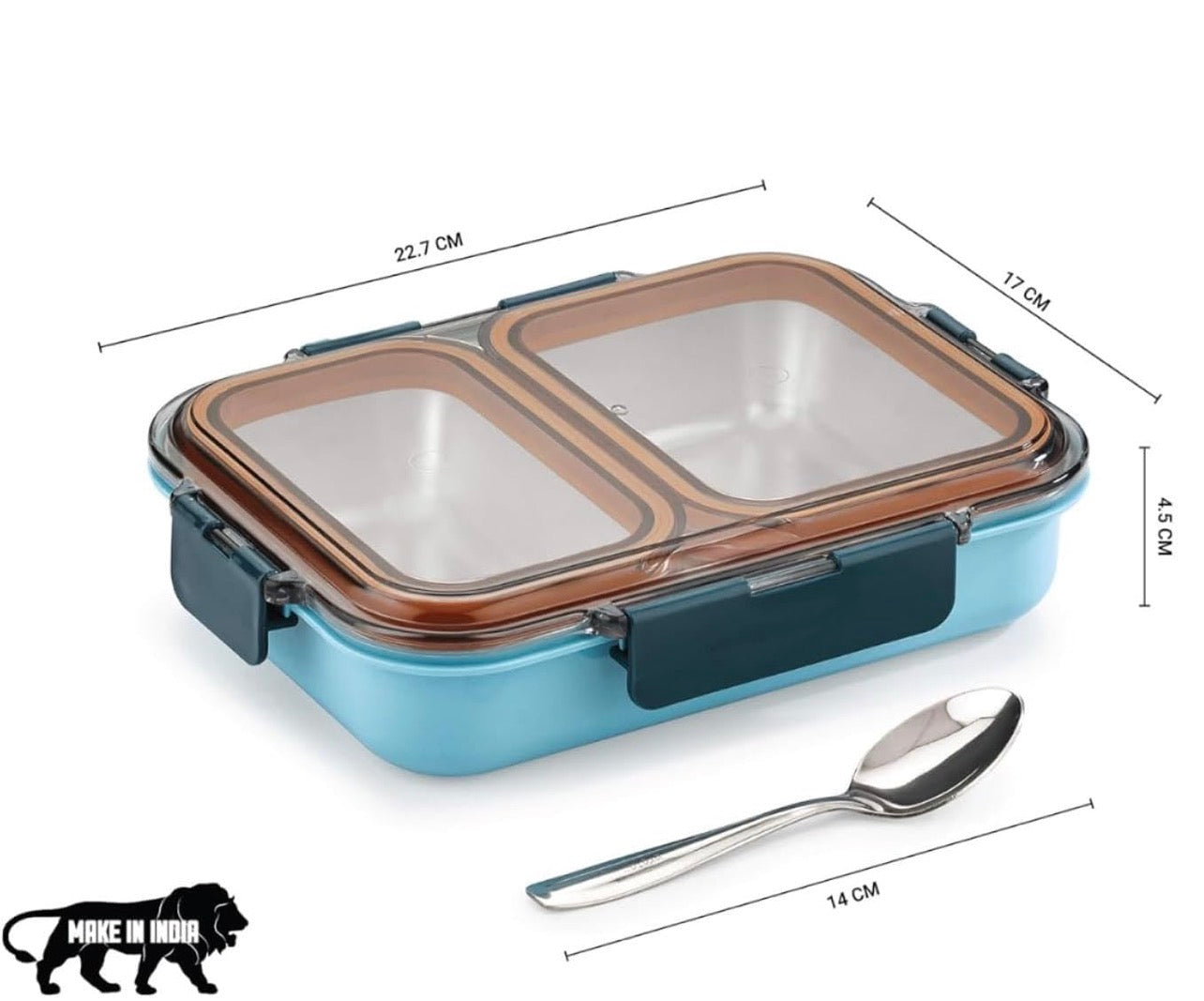 Leak Proof Airtight Unbreakable Lid BPA Free Ceelik Duo Stainless Steel Insulated Lunch Tiffin Box Set with Steel Spoon 2 Compartment Lunch Box for School Kids, Office Women Men