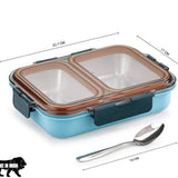 Leak Proof Airtight Unbreakable Lid BPA Free Ceelik Duo Stainless Steel Insulated Lunch Tiffin Box Set with Steel Spoon 2 Compartment Lunch Box for School Kids, Office Women Men