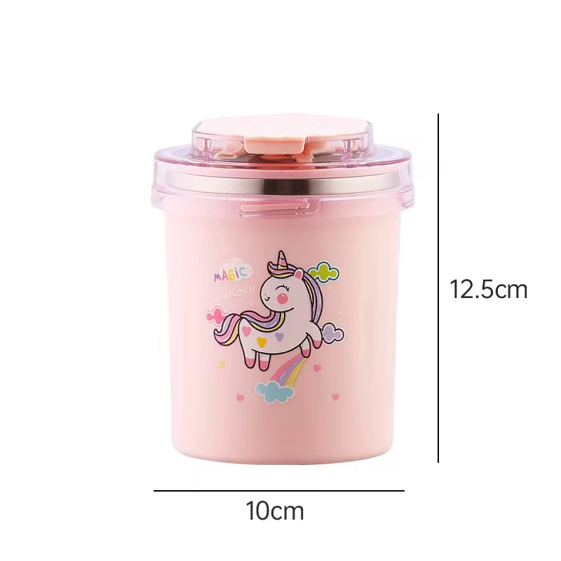 304 Stainless Steel Double Wall Thermal Insulated Vacuum Mug with Lid, Spoon & Straw Hot & Cold Milk Coffee Tea Soup Drinking Travelling Cup Girls Boys - 530ml