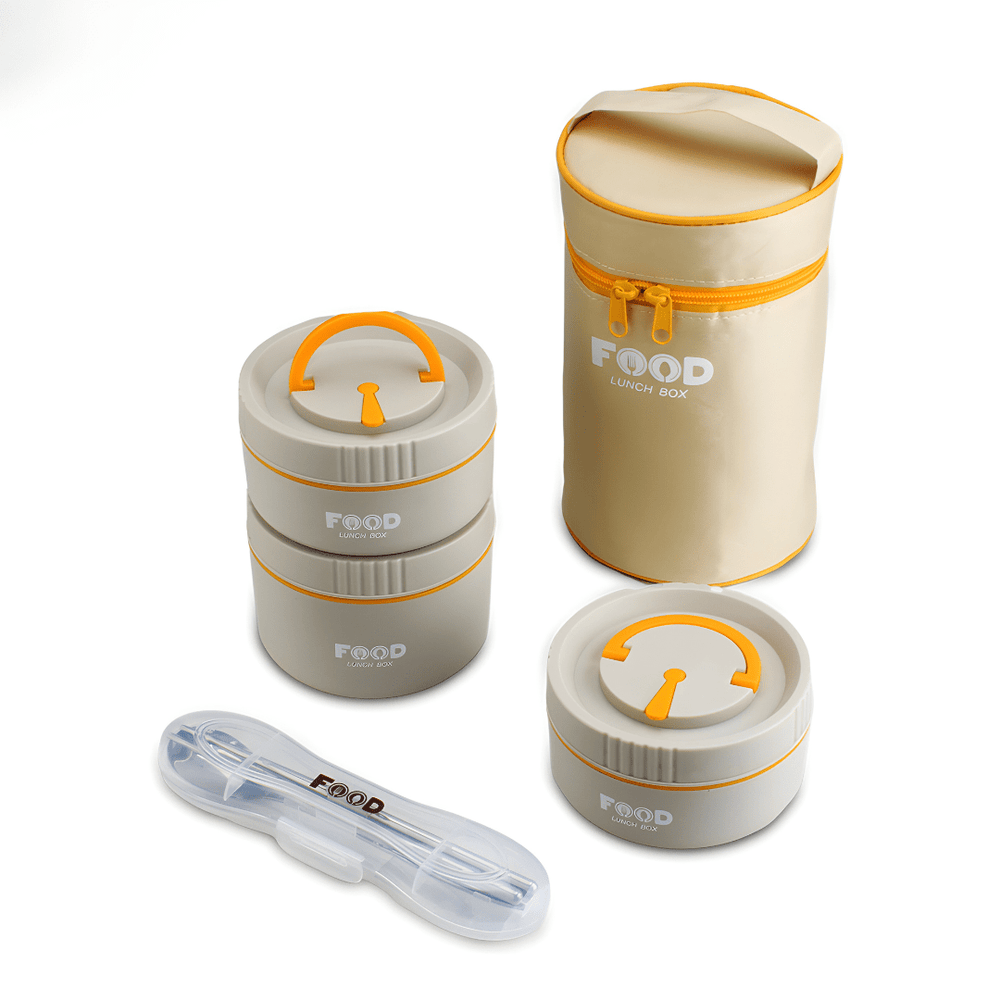 3 layer insulated lunch box with lunch bag and cutlery