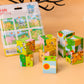 3D Wooden Jigsaw Puzzle Cube Blocks for Kids – 6-in-1 Farm Animals Puzzle with 9 Pieces – Early Learning Educational Toys