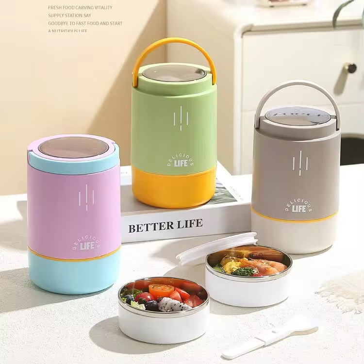 Insulated Lunch Box | 3-Tier Stainless Steel Food Jar with Built-in Cutlery | 900ml Leakproof Lunch Pot, BPA-Free, Keeps Food Hot Up to 6 Hours | Microwave & Dishwasher Safet