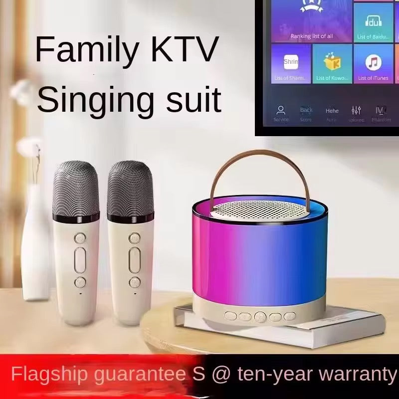 Mini Portable Bluetooth Karaoke Speaker with 2 Wireless Mics and LED Color Lights, Party, Home KTV, Birthday for Girls/Boys Ages 3-12+