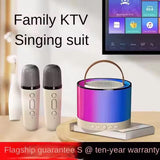 Mini Portable Bluetooth Karaoke Speaker with 2 Wireless Mics and LED Color Lights, Party, Home KTV, Birthday for Girls/Boys Ages 3-12+