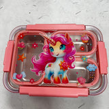 Dino/Unicorn/space /mermaid  Transparent 3-Compartment 750ml Transfer Proof Lunch Box