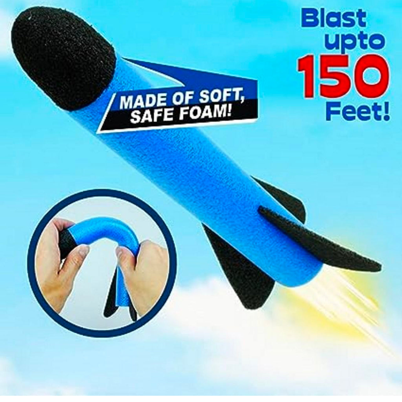 Multi Sky Rocket Toys For Kids , 4 Foam Tipped Rockets , Dual Shot Stomp Launcher Outdoor Toy Set