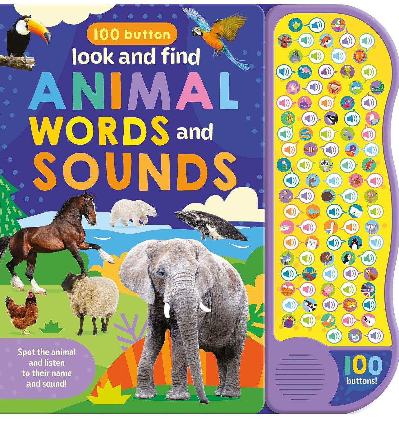 100 Button Look & Find Animal Words & Sounds [Hardcover]