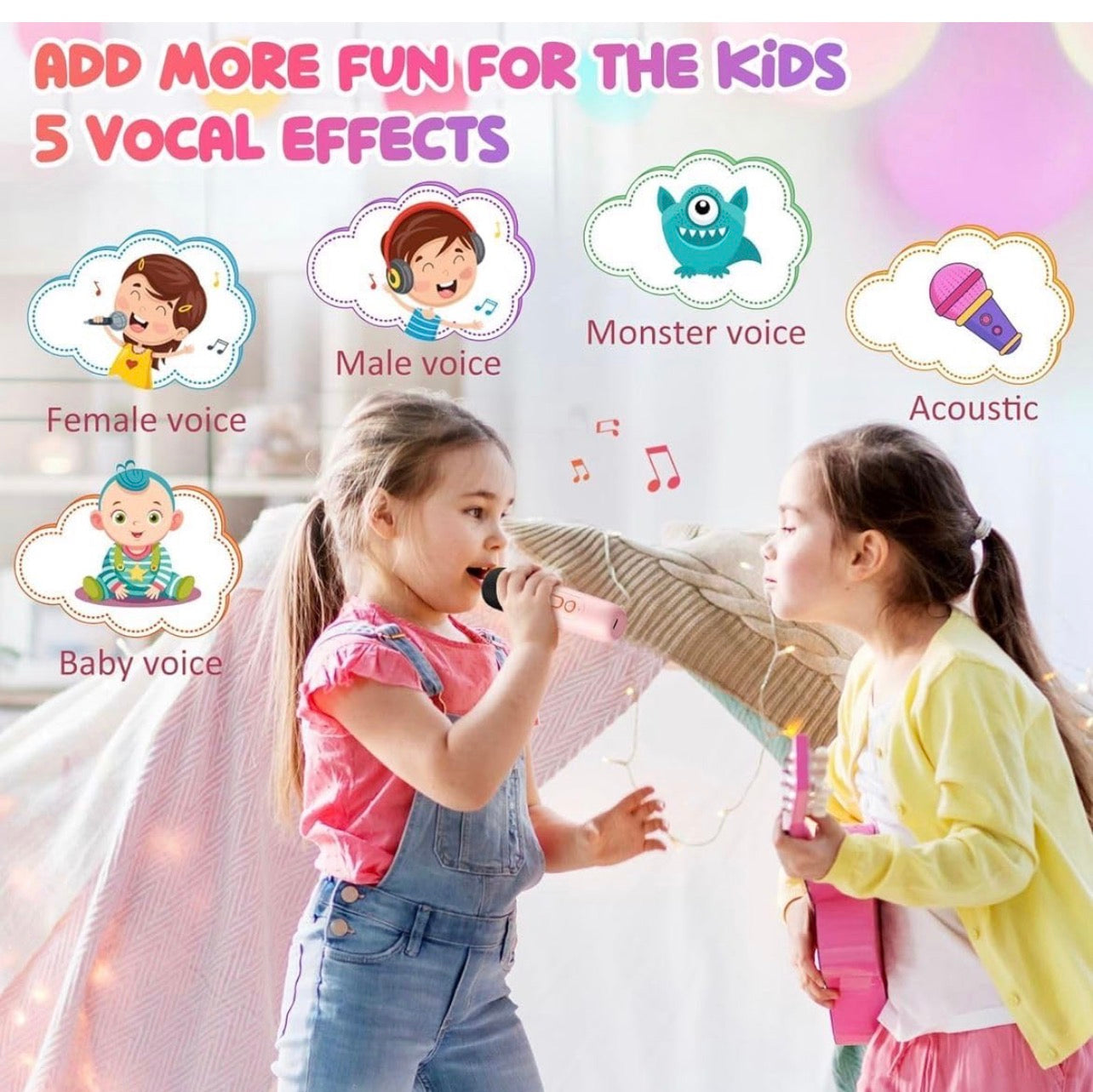 Mini Portable Bluetooth Karaoke Speaker with 2 Wireless Mics and LED Color Lights, Party, Home KTV, Birthday for Girls/Boys Ages 3-12+