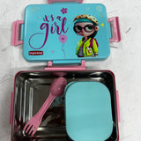 Stainless steel lunch box big  with small container and spoon