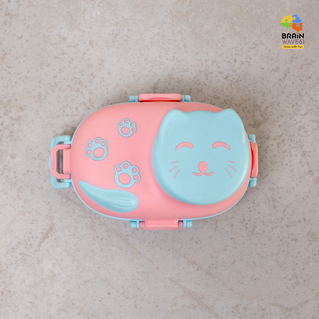 Little cat 3 compartment stainless lunch box with cutlery and lunch bag
