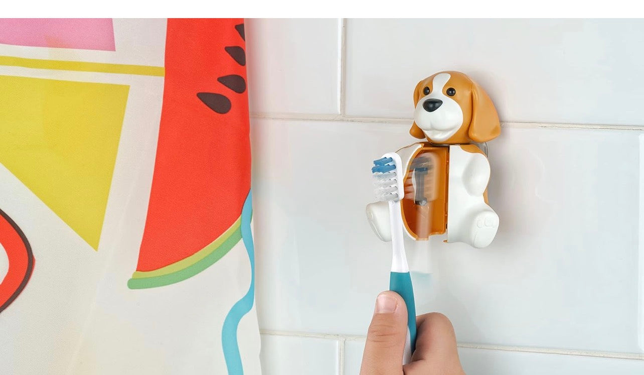 Flipper Fun Animal Penguin Toothbrush Cover , One Touch Open & Close ,Suction Cup Toothbrush Holder for Mirrors, Glass or Tiles ,Dust-proof Adorable Easy to Use