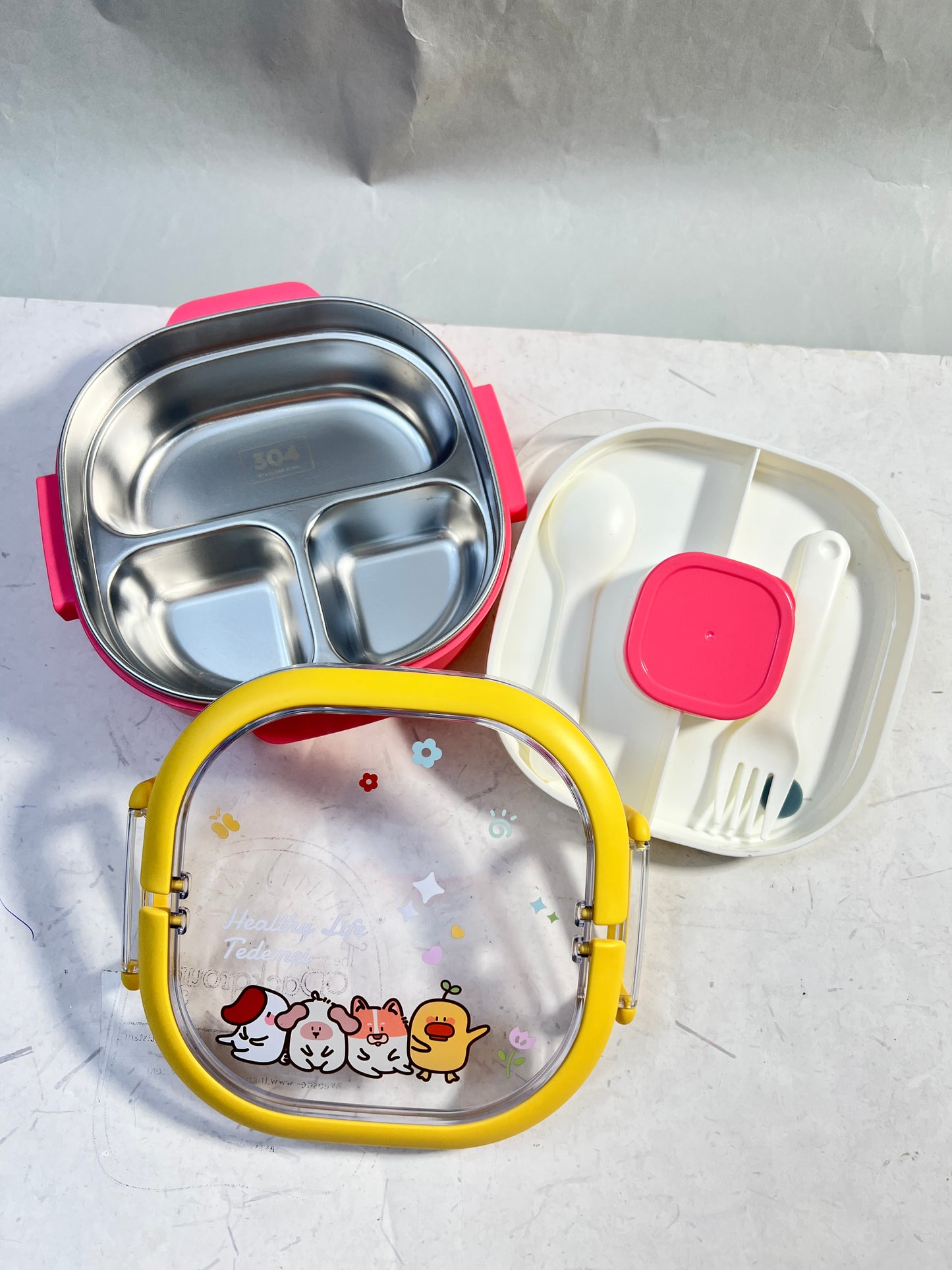 Insulated Lunch Box|Stainless Steel|3 Compartments to Keep Eating Mess Free|Lightweight, Fits in The Bag|Small Container for Pickle/Sauce|Comes with Fork & Spoon|Easy to Carry - 700 ML,