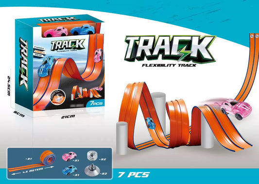 Flexible Race Track for Kids 4.5 meters  with 2 Racecars,  with 2 Suction Cups, Compatible with Hot Wheels for Ages 3+