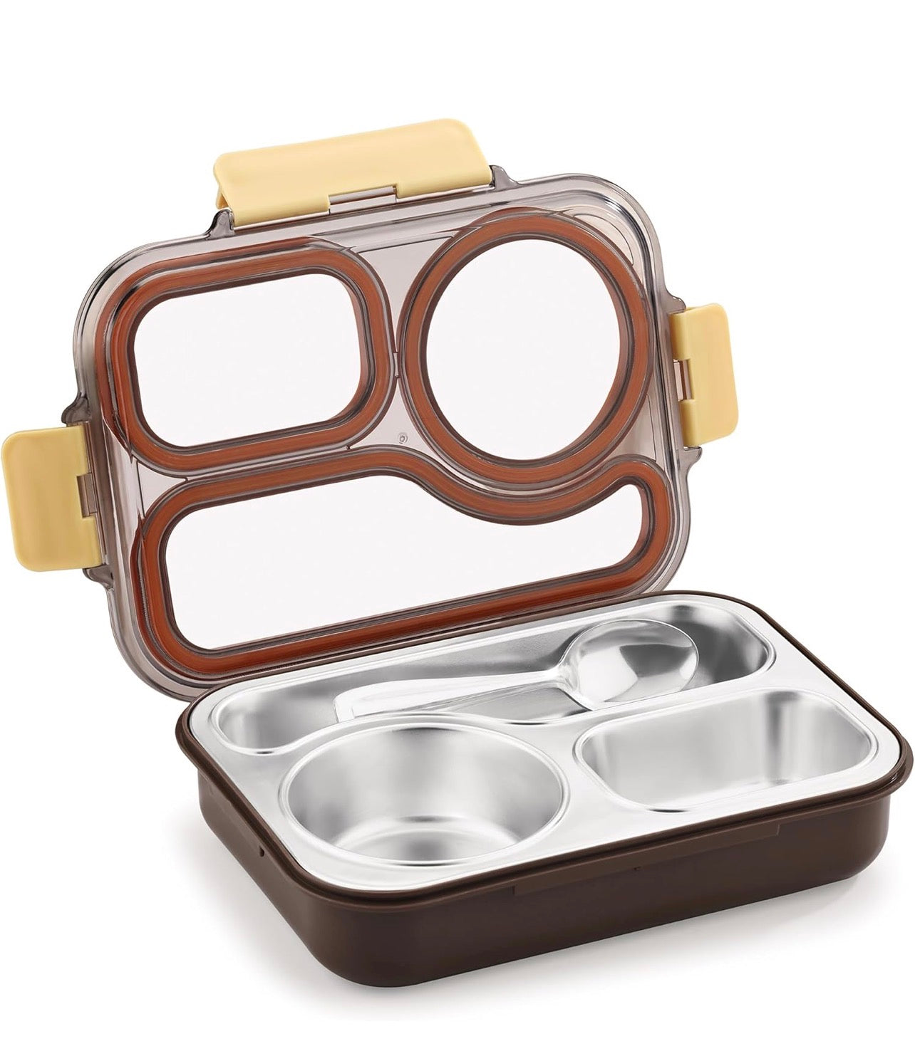 Leak Proof Airtight Unbreakable Lid BPA Free Ceelik Trio NX Insulated Lunch Tiffin Box, 1 Steel Spoon 3 Compartment Lunch Box Steel for School Kids Boys Mens Girls Office Women