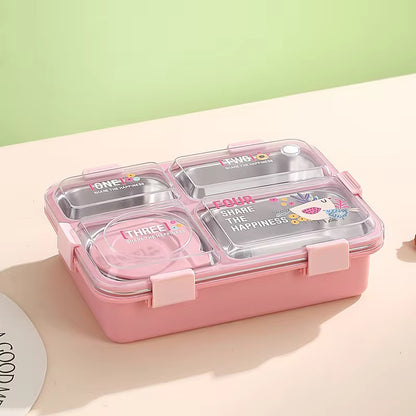 4 Compartment lunch box . with bowl , Spoon & Chopstick Leakproof Heating & Water Insulation- 900ml+70 ml