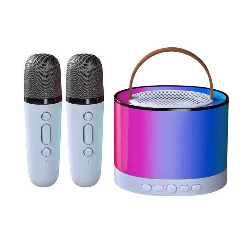 Mini Portable Bluetooth Karaoke Speaker with 2 Wireless Mics and LED Color Lights, Party, Home KTV, Birthday for Girls/Boys Ages 3-12+