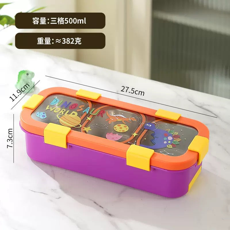 Kids Sleek 3 grid 500ml stainless steel tiffin box with cutlery