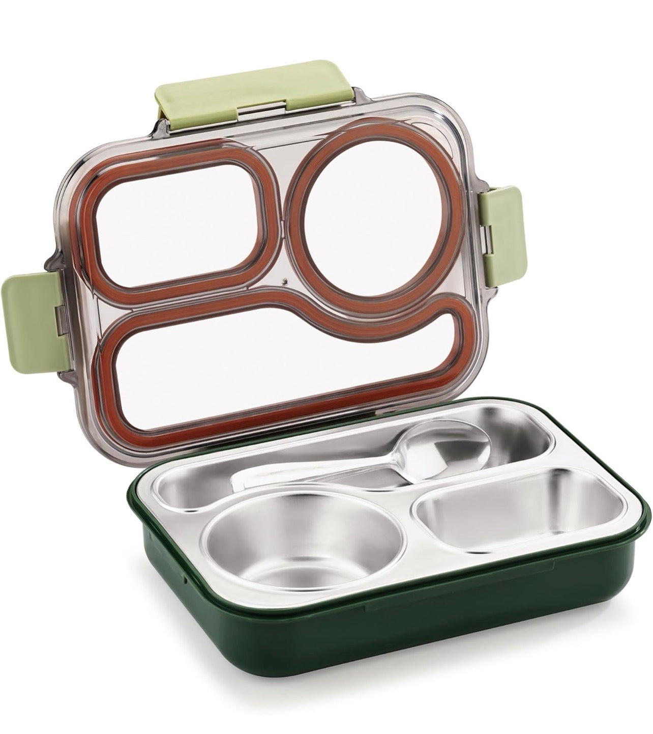 Leak Proof Airtight Unbreakable Lid BPA Free Ceelik Trio NX Insulated Lunch Tiffin Box, 1 Steel Spoon 3 Compartment Lunch Box Steel for School Kids Boys Mens Girls Office Women