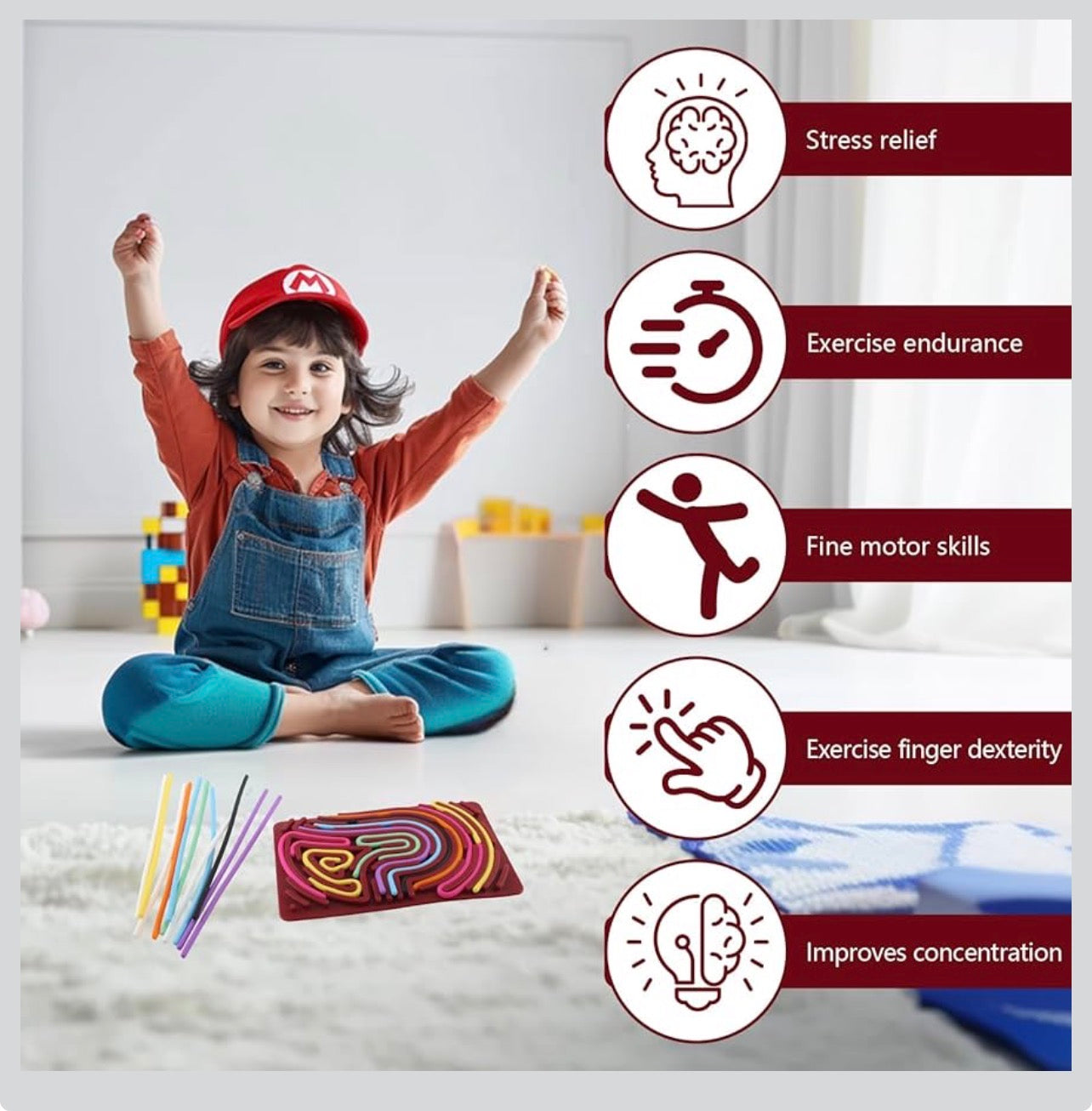 Sensory Silicone Toy with Silicone Strips with Double-Sided Activity Board