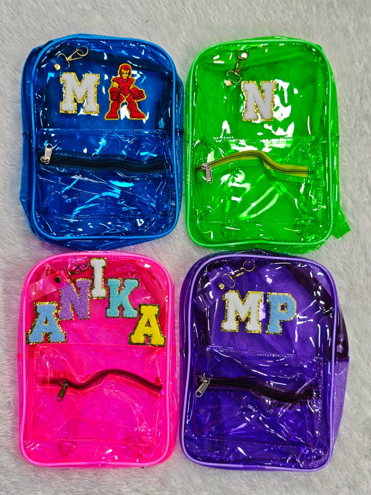 Jelly bag pack with 1 initial & 1 motif ( size 12*8*4 inches)