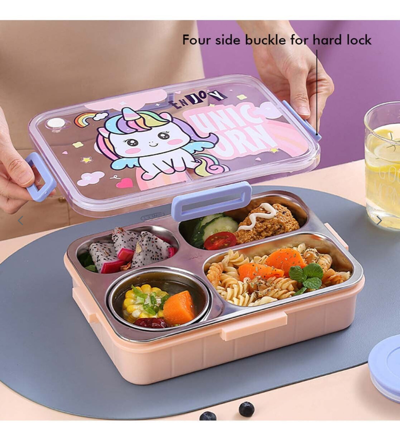 4 grid stainless steel lunch box with dibbi