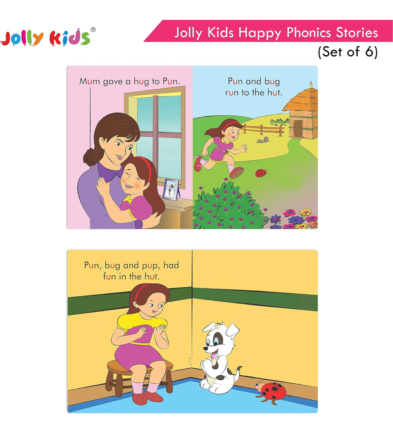 Jolly Kids Read With Happy Phonics Stories (Set of 6)| Vowel Sound Words| Phonic Stories for Kids Ages 3-8 Years
