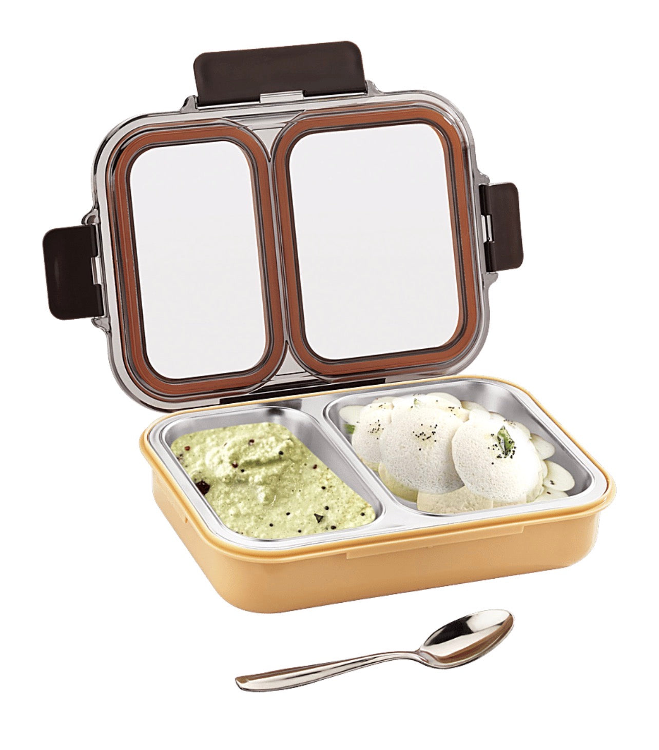 Leak Proof Airtight Unbreakable Lid BPA Free Ceelik Duo Stainless Steel Insulated Lunch Tiffin Box Set with Steel Spoon 2 Compartment Lunch Box for School Kids, Office Women Men