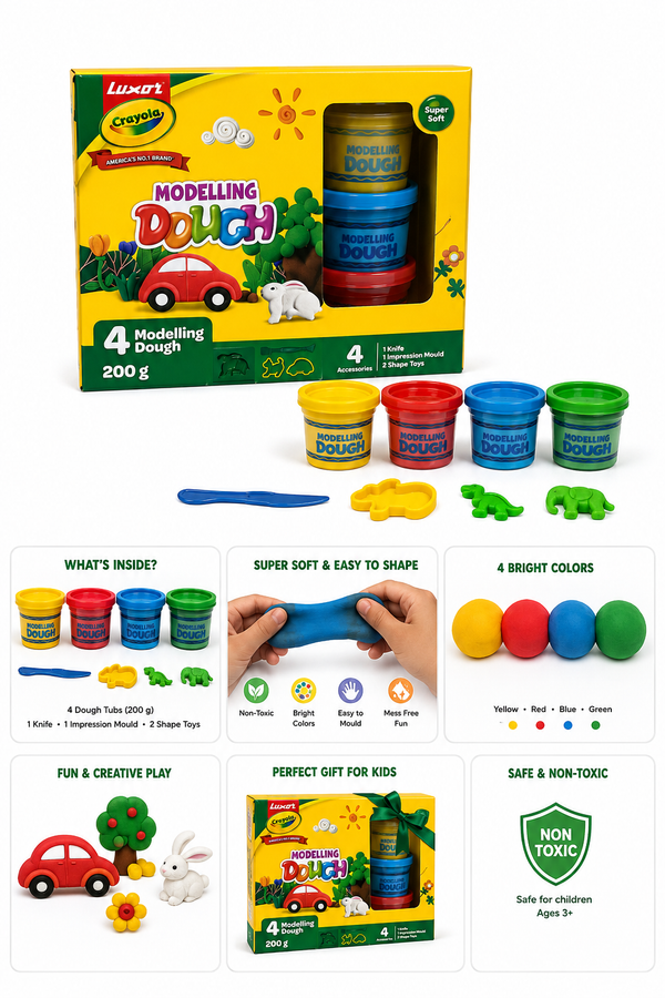 Crayola modeling dough 4 dough 200g each ( 1 knife, 1 Impressions’s, 2 shapes)