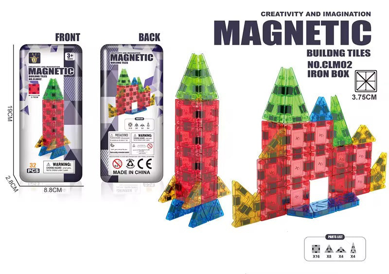 Portable travel magnetic building tiles 32pcs