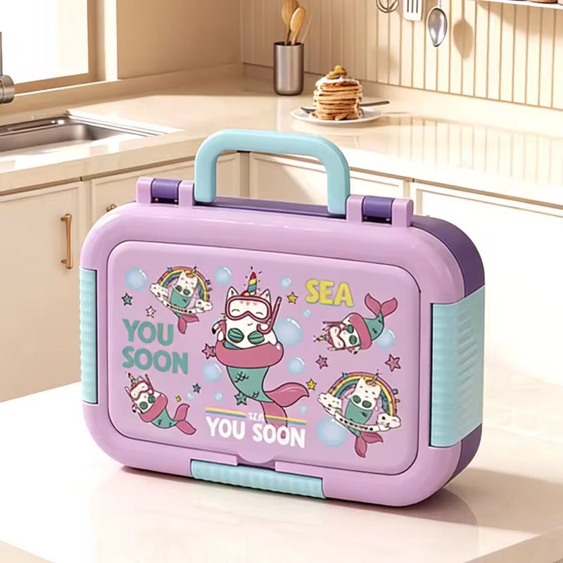 Stainless Steel Lunch Box with 3 Compartments Bento Tiffin Leak-Proof Durable Food Container 750ml + 150m