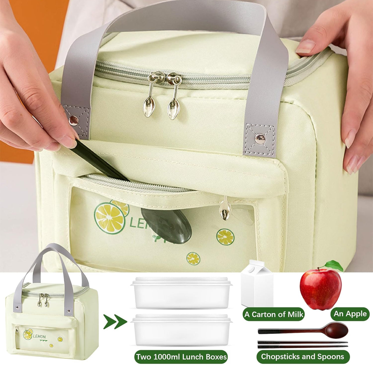 Insulated Lunch Bags for Men Woman Adult Large Reusable Lunch Tote Bag with Handle Green Leakproof Womens lunch bags for Work Picnic Hiking Office Beach