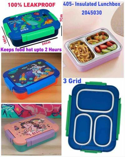 3 grid insulated stainless steel spill & merge proof lunch box ( 710ml)