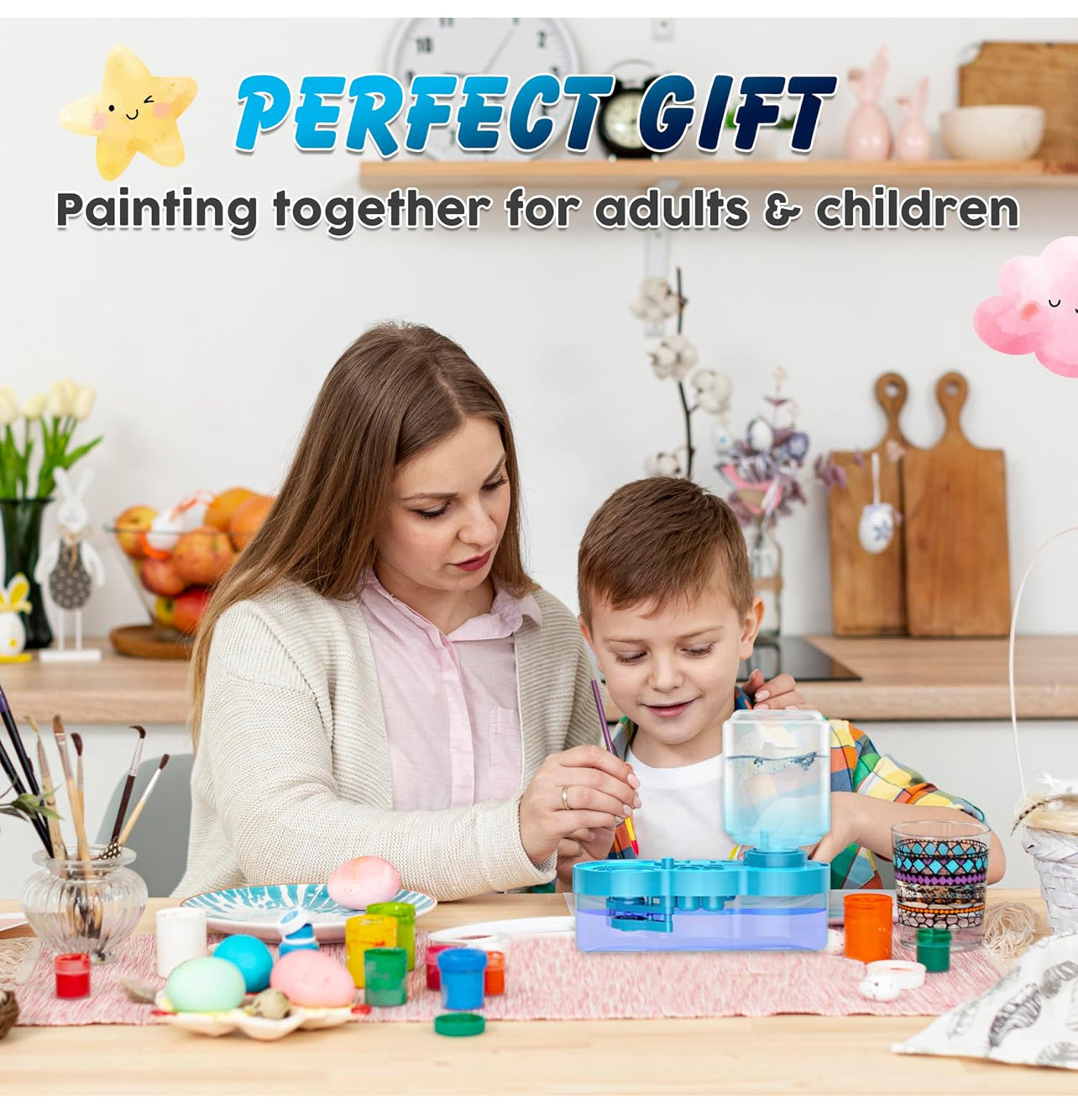 Paint Brush Cleaner with Paint Tray, Upgraded 6-in-1 Painting Supplies with Drain and Brush Holder, Water Circulation Paint Brush Cleaner Tool for Acrylic, Watercolor, Water-Based Paints