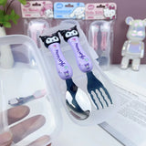Baby Self Feeding Spoon & Fork with Case Stainless Steel Cutlery Cute Fork Spoon 2 pcs Set for Child Baby Home School Use