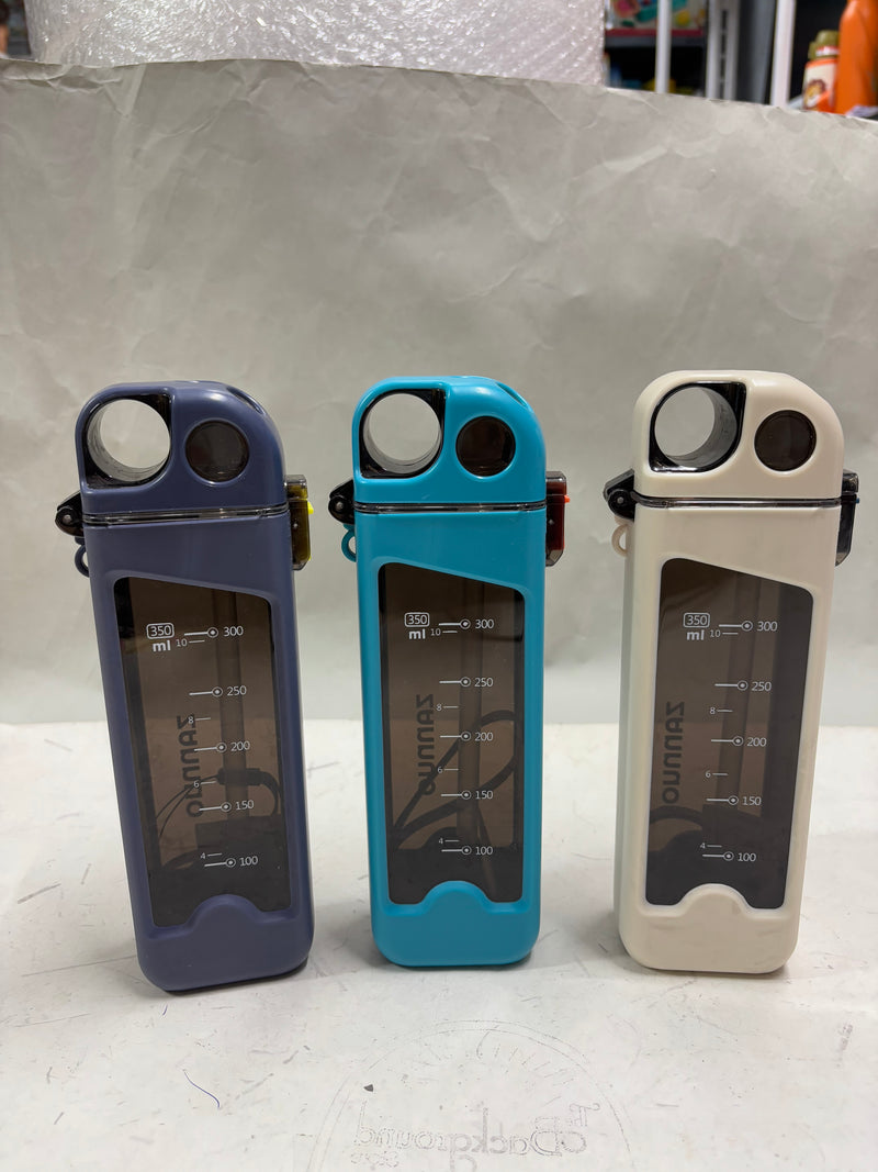 Flat Square Fashion Plastic Portable Sports Sipper Water Bottle 350ml