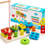 Montessori Wooden Sorting & Magnetic Fishing Game - Educational Toy for Toddlers