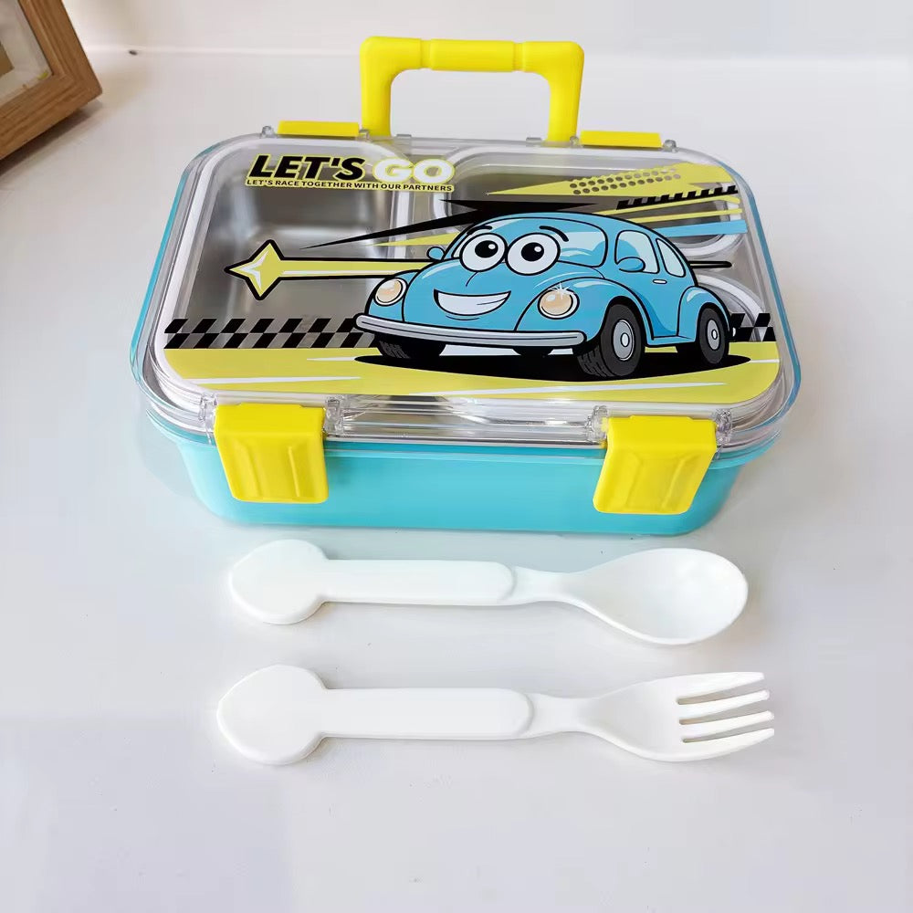2 grid stainless steel tiffin box with 4 locks & handle