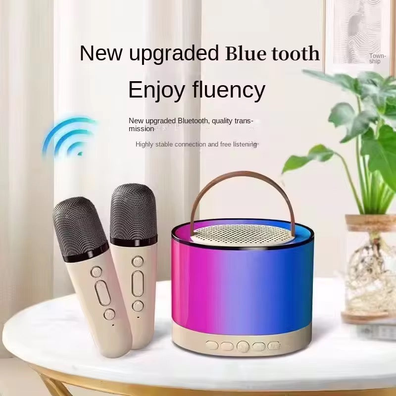 Mini Portable Bluetooth Karaoke Speaker with 2 Wireless Mics and LED Color Lights, Party, Home KTV, Birthday for Girls/Boys Ages 3-12+