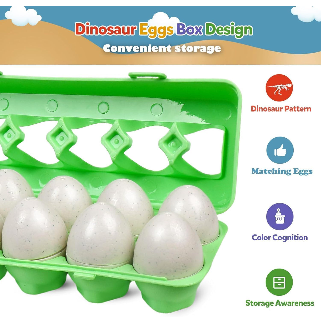 Dinosaur matching Eggs Montessori Toy 12 pcs box